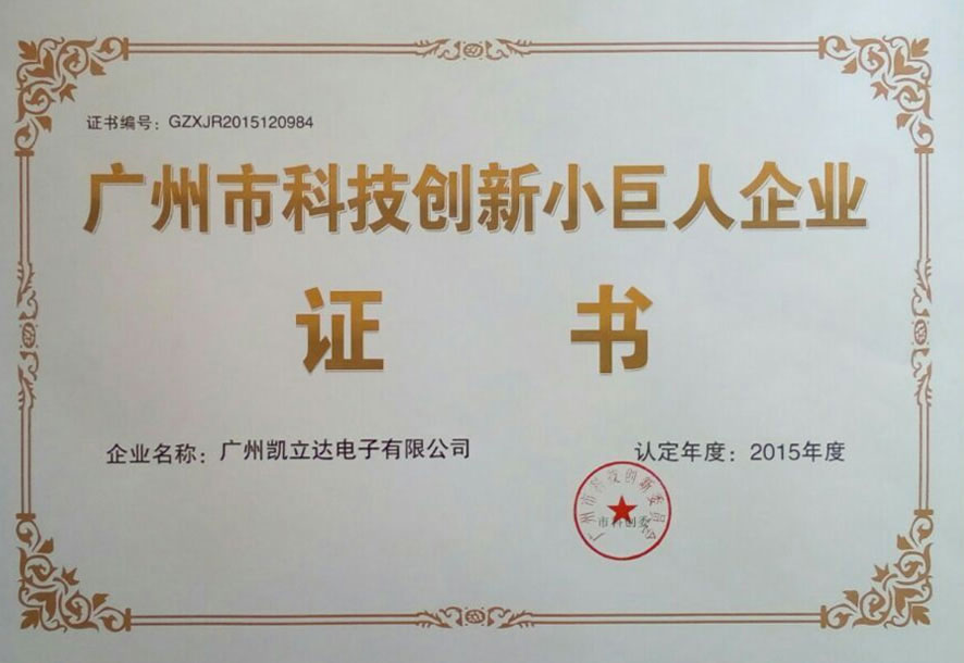 广州市科技创新小巨人企业证书